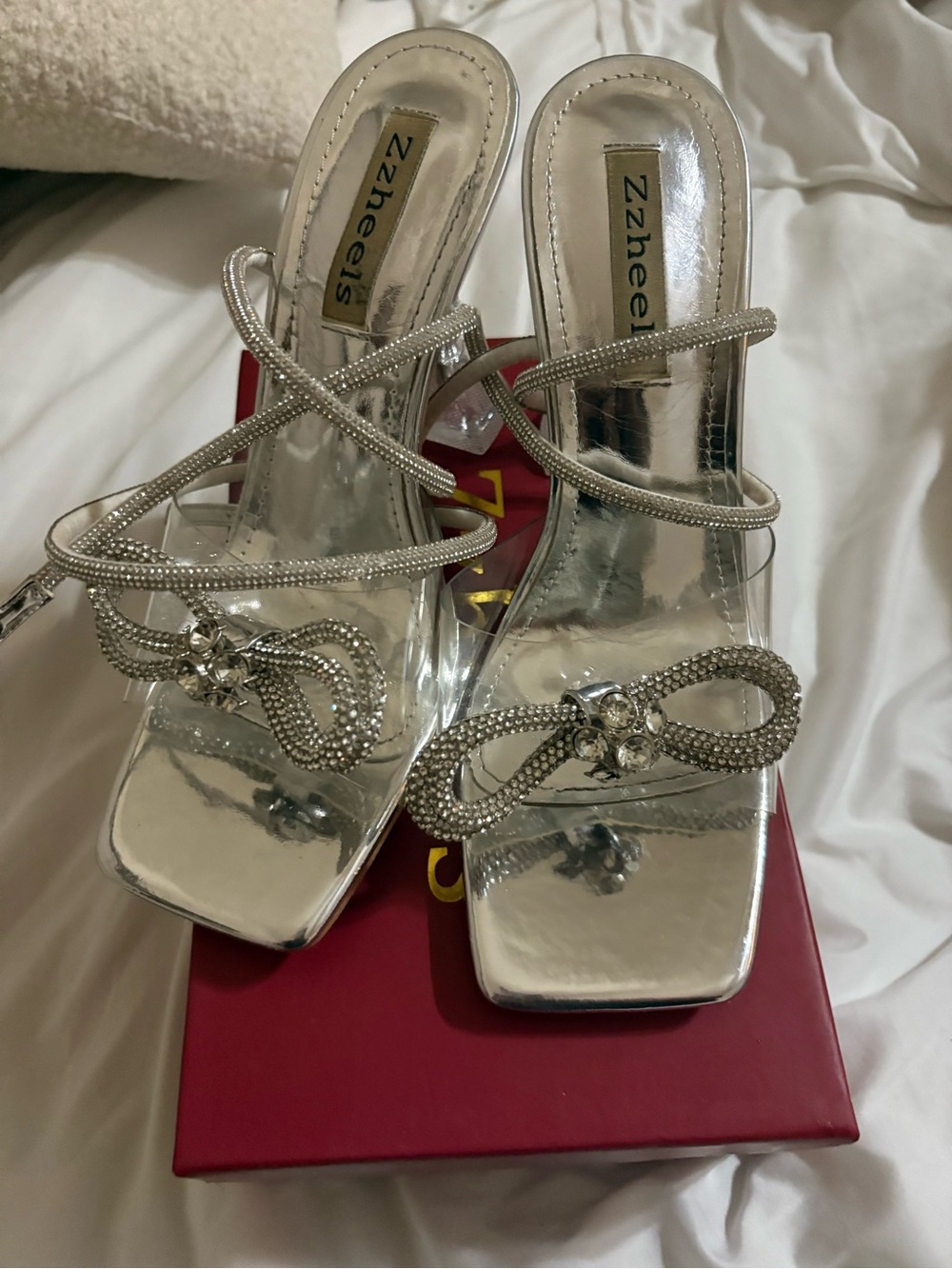 Silver Embellished Strappy Heels for Women